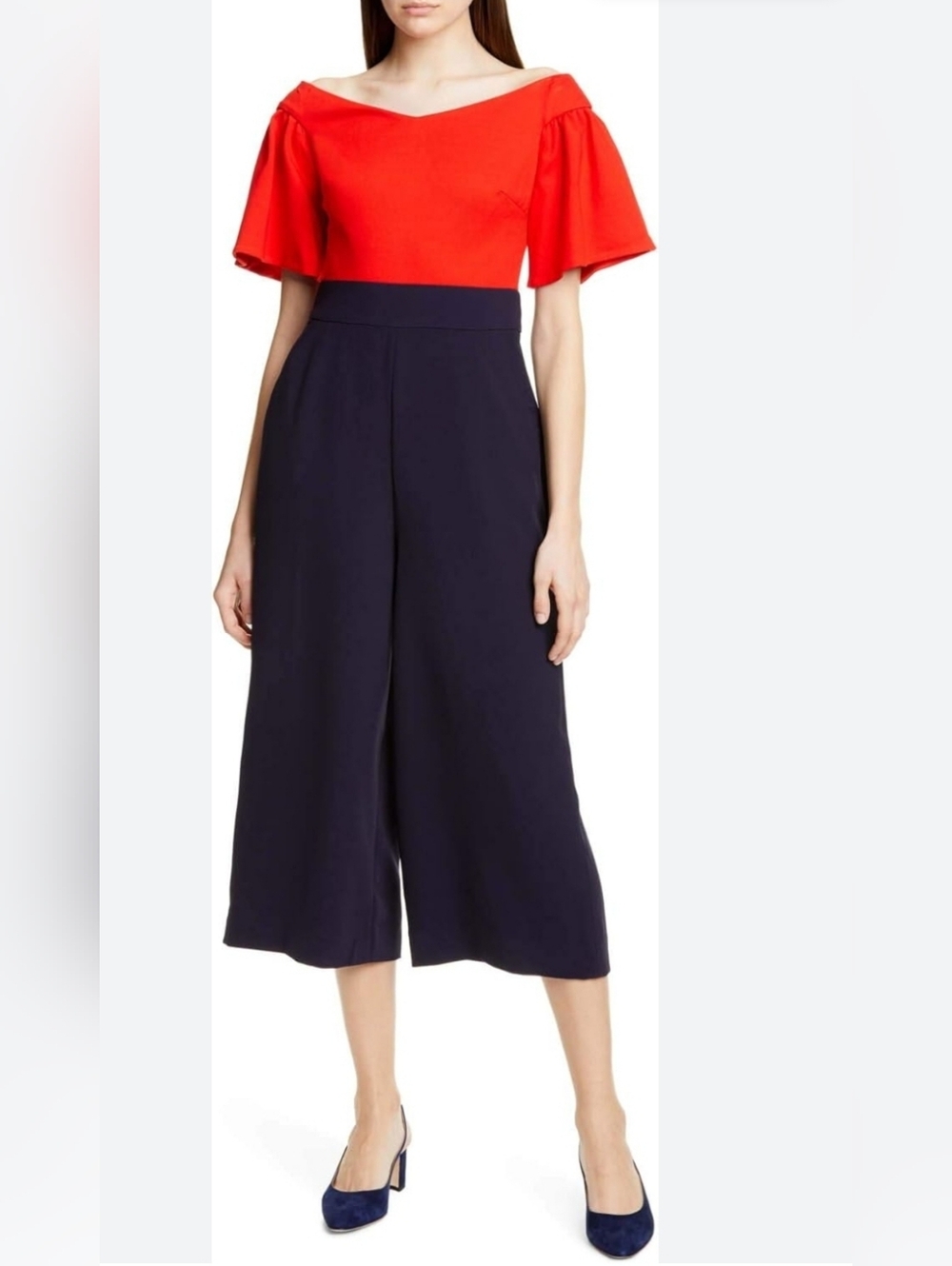 Ted Baker Juliaaa navy and red off-the-shoulder culotte jumpsuit Size 0